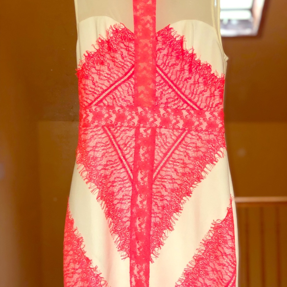 White and Hot Pink Lace Dress